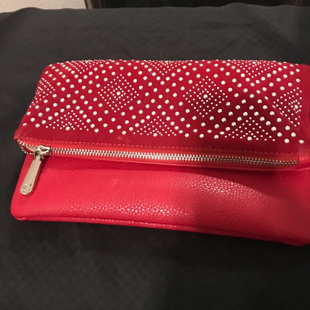 Red leather designer clutch purse